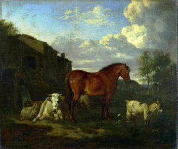Animals Near A Building Artwork by Adriaen van de Velde