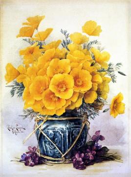 California Poppies In Chinese Vase Artwork by Paul De Longpre