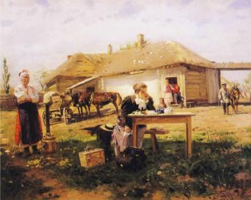 Teacher Visiting A Village Artwork by Vladimir Yegorovich Makovsky