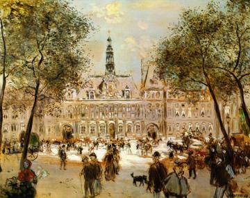 The Place de l'Hotel de Ville Artwork by Jean-François Raffaëlli