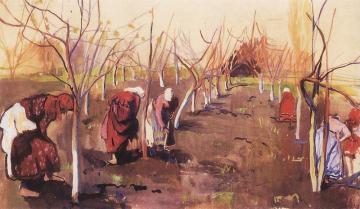Digging trees in the garden Artwork by Zinaida Serebriakova