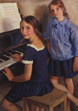 Girls At The Piano Artwork by Zinaida Serebriakova
