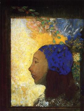 Young Girl in a Blue Bonnet Artwork by Odilon Redon