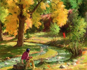 Bawling Dear & Son, Back Deer - Taos Artwork by Joseph Henry Sharp