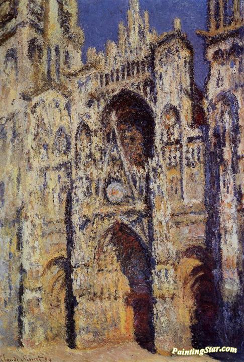 Rouen Cathedral, the Portal and the Tour d'Albane, Full Sunlight Artwork by Claude Oscar Monet