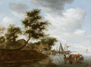 River Landscape With Ferry Artwork by Salomon van Ruysdael