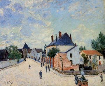 Street In Moret(porte De Bourgogne From Across The Bridge) Artwork by Alfred Sisley