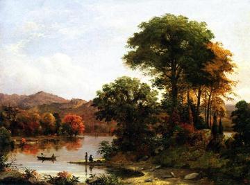 Landscape with Fishermen and Artist Sketching Artwork by Christopher Pearse Cranch