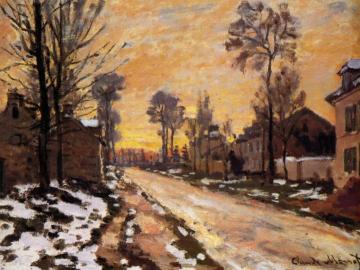 Road at Louveciennes, Melting Snow, Sunset Artwork by Claude Oscar Monet