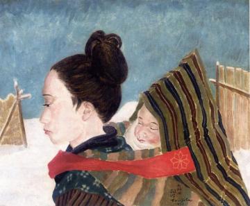 Young Woman from Akita and Her Child Artwork by Tsuguharu Foujita