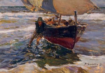 Beaching the Boat (study) Artwork by Joaquin Sorolla y Bastida