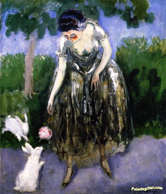 Woman With Rabbits Artwork by Kees Van Dongen