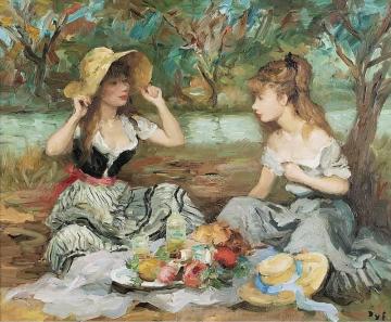 Two Sisters On A Picnic Artwork by Marcel Dyf