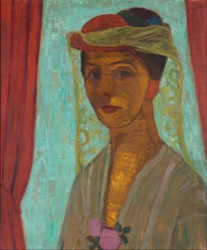 Self-portrait with hat and veil Artwork by Paula Modersohn-Becker