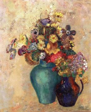 Two Vases of Flowers Artwork by Odilon Redon