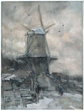 Een molen in de winter Artwork by Jacob Maris