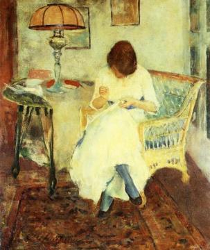 Girl Sewing Artwork by Charles W. Hawthorne