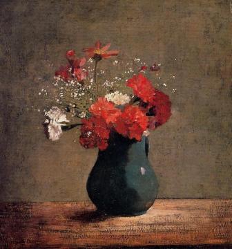 Carnations and Gypsophilia in a Green Vase Artwork by Odilon Redon
