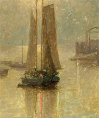 Evening Sails With Red And Green Reflections Artwork by Granville Redmond