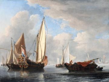 A Yacht And Other Vessels In A Calm Artwork by Willem van de Velde the Younger