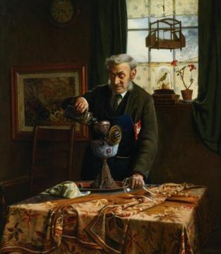 Filling The Lamp Artwork by Charles Spencelayh