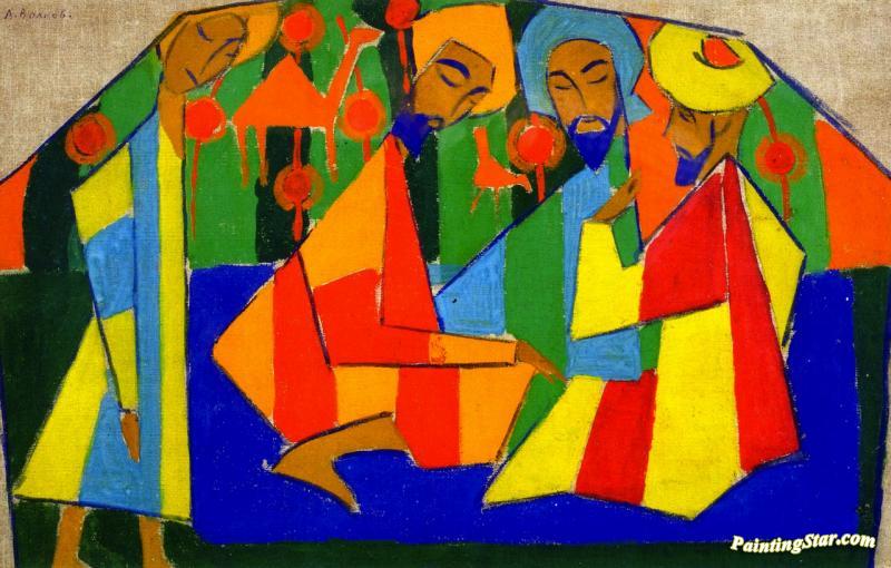 Conversation Beneath The Shadows Of A Tent Artwork by Alexander Nikolaevich Volkov