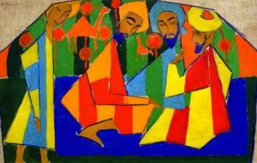 Conversation Beneath The Shadows Of A Tent Artwork by Alexander Nikolaevich Volkov