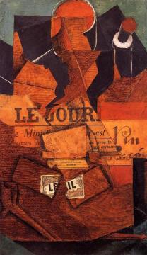 Tobacco, Newspaper And Bottle Of Wine Artwork by Juan Gris