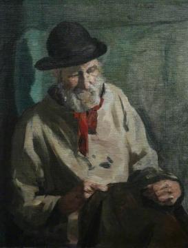 Denny Mending a Sail Artwork by Henry Scott Tuke