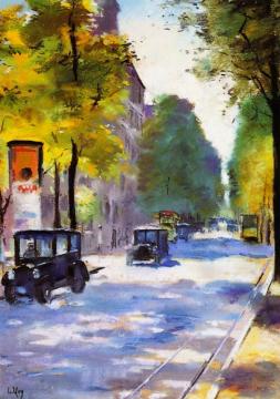 Berlin Street With Advertising Kiosk Artwork by Lesser Ury
