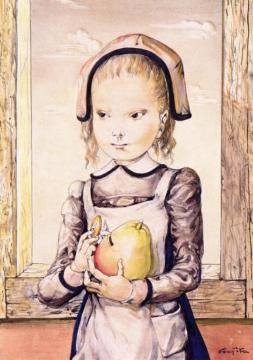 Girl with Pear Artwork by Tsuguharu Foujita