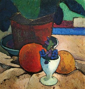 Still life with plant leaf, lemon and orange Artwork by Paula Modersohn-Becker