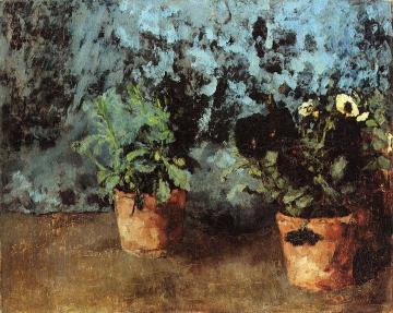 Two Flower Pots with Pansies Artwork by Carl Eduard Schuch
