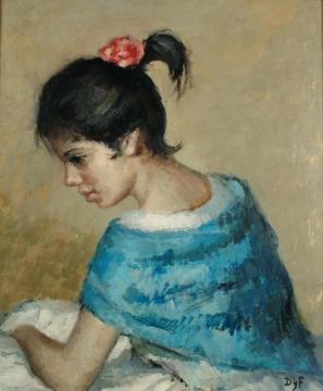 Portrait Of A Young Girl In A Blue Shawl Artwork by Marcel Dyf