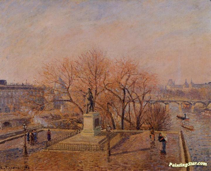Ponty-Neuf, the Statue of Henri IV, Sunny Weather, Morning Artwork by Camille Pissarro
