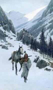 Through The Pass, Winter Artwork by Henry F. Farny