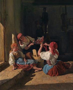 Children Decorate A Conscript’s Hat Artwork by Ferdinand Georg Waldmuller