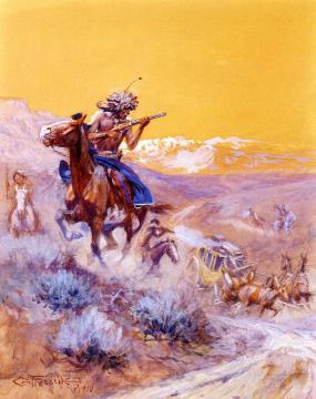 Indian Attack Artwork by Charles Marion Russell