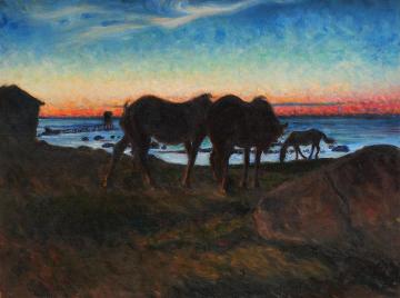 Horses At Sunset Artwork by Nils Kreuger