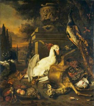 Peacock, Dead Game And Monkey Artwork by Jan Weenix