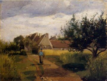 Entering A Village Artwork by Camille Pissarro