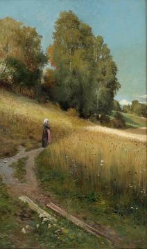 Autumn Landscape With Woman In A Cornfield Artwork by Christian Skredsvig