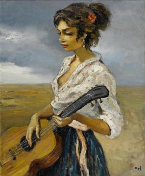 Rosette, Gypsy With Guitar Artwork by Marcel Dyf