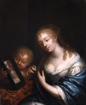 Venus with Cupid in front of the mirror Artwork by Caspar Netscher