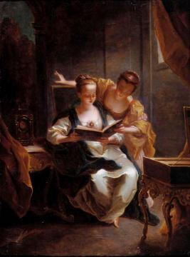 Two Young Ladies Singing in an Elegant Interior Artwork by Jean Raoux