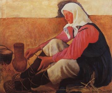 Peasant Woman Putting on Her Shoes Artwork by Zinaida Serebriakova