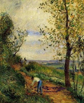 Landscape with a Man Digging Artwork by Camille Pissarro