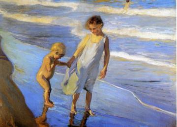 Valencia, Two LIttle Girls on a Beach Artwork by Joaquin Sorolla y Bastida