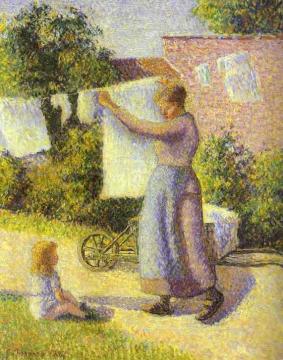 Woman Hanging Laundry Artwork by Camille Pissarro