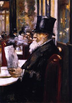 Newspaper Reader At The Café Artwork by Lesser Ury